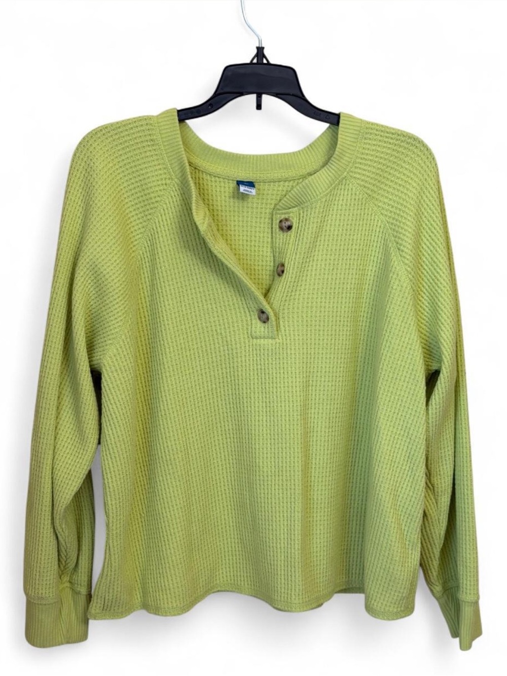 Old Navy Lime Green Waffle Henley Sweatshirt